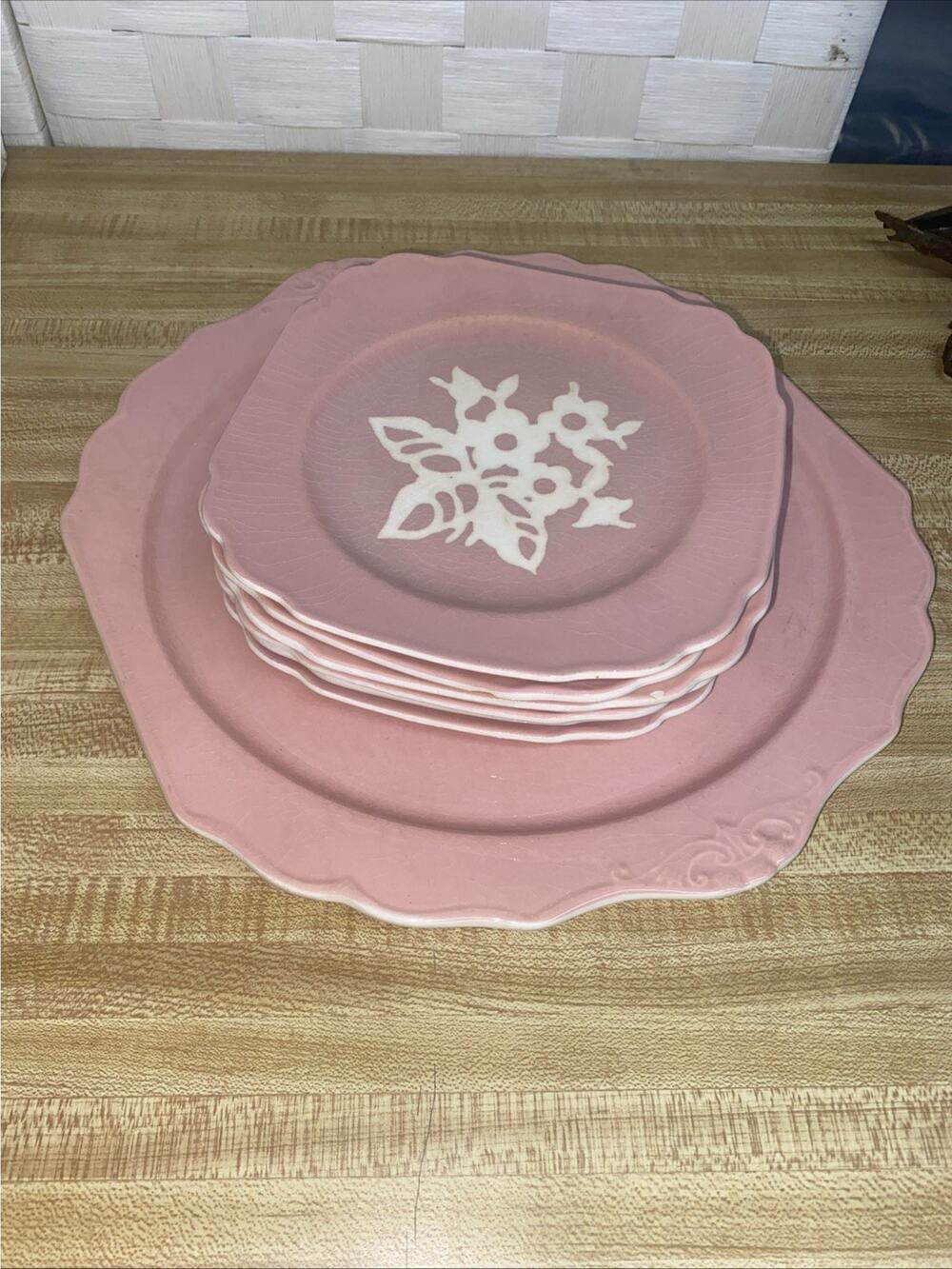 Cameoware Pink Floral Harker Pottery Co Lot 6 Salad Plate 1 Dinner Plate 30s/40s